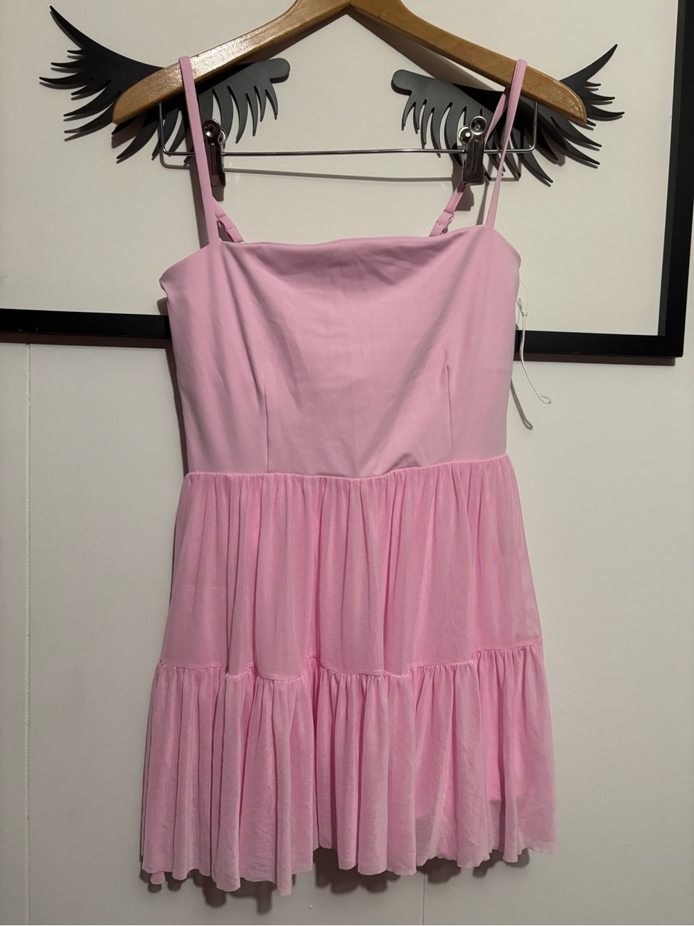 Women’s blogilates active dress Pink Tiered Spaghetti strap, has pockets
